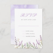 モダン金ゴールド&ウォータカラーラベンダーフローラ結婚ズ 出欠カード (正面/裏面)