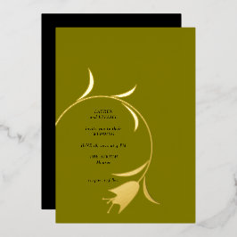 モダン金ゴールド&オリーブフォイル結婚式招待状 箔招待状