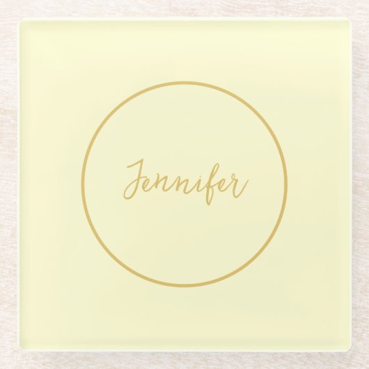 モダン金ゴールド&クリームカラー書道プレーンユニーク ガラスコースター (正面)
