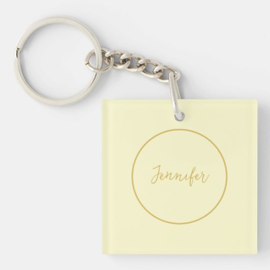 モダン金ゴールド&クリームカラー書道プレーンユニーク キーホルダー (正面)