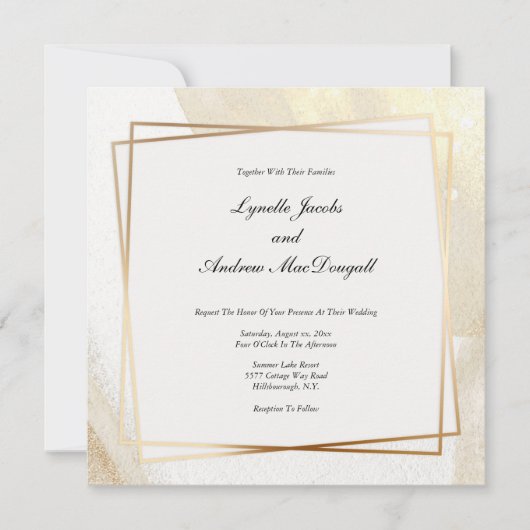 モダン金ゴールド&クリームフレーム結婚式招待状 招待状 (正面)