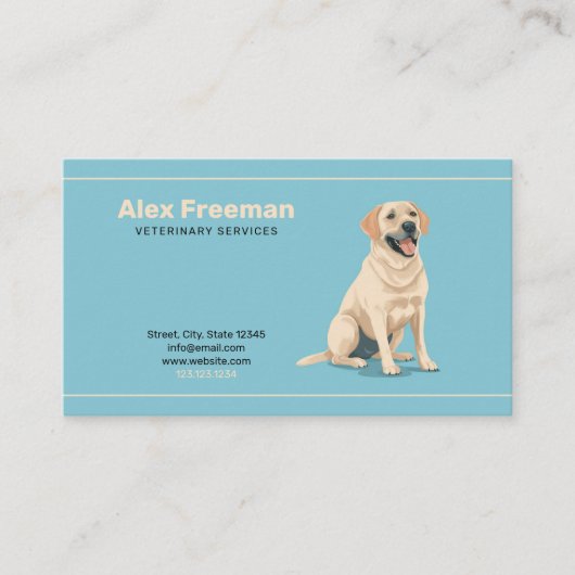 モダン金ゴールド&グリーンドッグイラストレーション獣医 名刺 (正面)