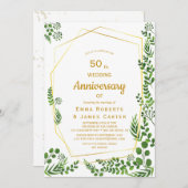 モダン金ゴールド&グリーン50周年記念招待状 招待状 (正面/裏面)