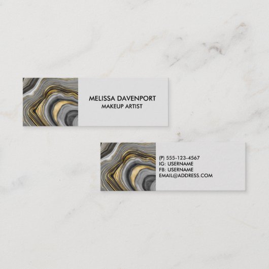 モダン金ゴールド&グレーアゲートゲード スキニー名刺 (正面/裏面)