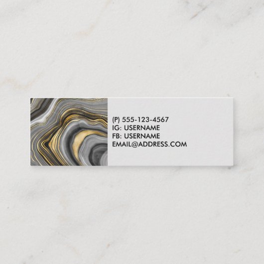 モダン金ゴールド&グレーアゲートゲード スキニー名刺 (裏面)