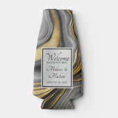 モダン金ゴールド&グレーアゲートゲ結婚ード ボトルクーラー (正面)