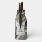 モダン金ゴールド&グレーアゲートゲ結婚ード ボトルクーラー (ボトル裏面)