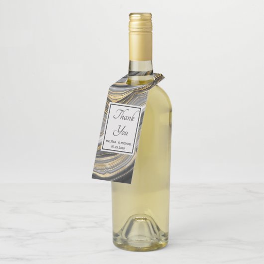 モダン金ゴールド&グレーアゲートゲ結婚ード ボトルネックタグ (アングル)