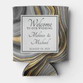 モダン金ゴールド&グレーアゲートゲ結婚ード 缶クーラー (正面)