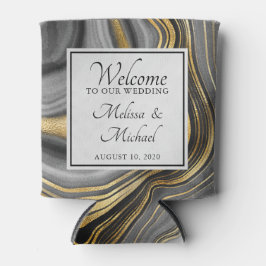 モダン金ゴールド&グレーアゲートゲ結婚ード 缶クーラー