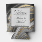 モダン金ゴールド&グレーアゲートゲ結婚ード 缶クーラー (裏面)