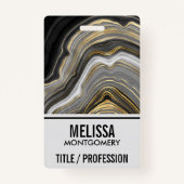 モダン金ゴールド&グレーアゲートジオードミネラルモノグラム バッジ (裏面)