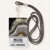 モダン金ゴールド&グレーアゲートジオードミネラルモノグラム バッジ (裏面ランヤード)