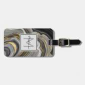 モダン金ゴールド&グレーアゲートジオードミネラルモノグラム ラゲッジタグ (正面横)