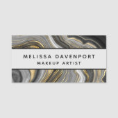 モダン金ゴールド&グレーアゲートジオード抽象芸術 名札 (正面)