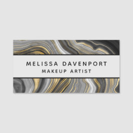 モダン金ゴールド&グレーアゲートジオード抽象芸術 名札