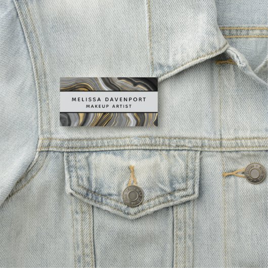 モダン金ゴールド&グレーアゲートジオード抽象芸術 名札 (インサイチュ)