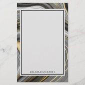 モダン金ゴールド&グレーアゲートヘードミネラル抽象芸術 便箋 (正面)