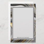 モダン金ゴールド&グレーアゲートヘードミネラル抽象芸術 便箋 (正面/裏面)