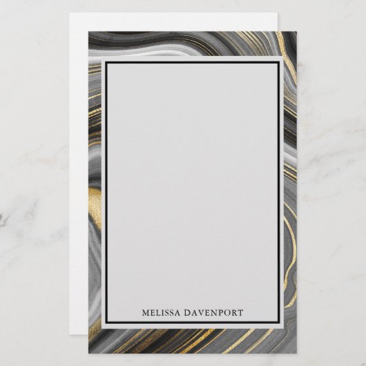 モダン金ゴールド&グレーアゲートヘードミネラル抽象芸術 便箋 (正面/裏面)