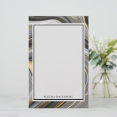 モダン金ゴールド&グレーアゲートヘードミネラル抽象芸術 便箋 (スタンド正面)