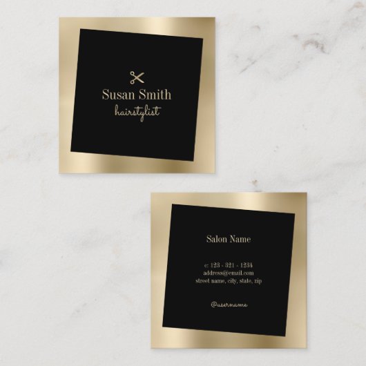 モダン金ゴールド スクエア名刺 (正面/裏面)