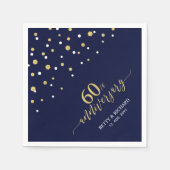 モダン金ゴールド&ネイビー60周年記念パーティーナプキンス スタンダードカクテルナプキン (正面)