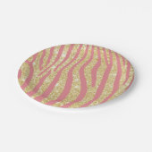 モダン金ゴールド&ピンクゼブラストライプガーリー ペーパープレート (アングル)