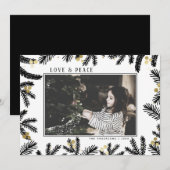 モダン金ゴールド&ブラックパインとベリーのホリデーフォト シーズンカード (正面/裏面)