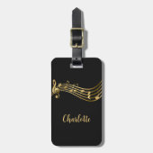 モダン金ゴールド&ブラックミュージックノートカスタムラゲッジタグ ラゲッジタグ (正面縦)