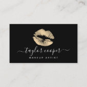 モダン金ゴールド&ブラック・リップメイクアップ・アーティスト 名刺 (正面)