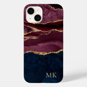 モダン金ゴールド、ブルゴーニュ&ネイビーマーブルアゲート Case-Mate iPhone 14ケース