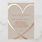 モダン金ゴールド&ベージュハート結婚ズ 箔招待状 (正面)