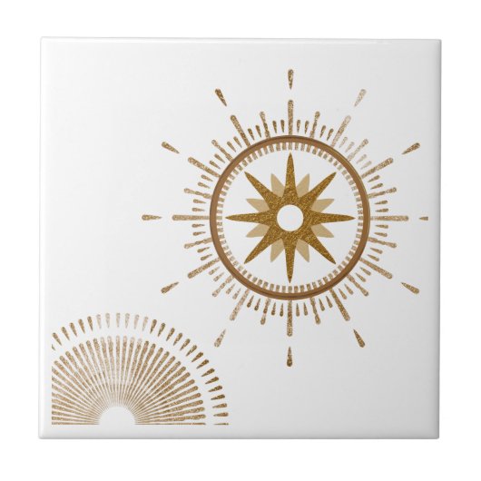 モダン金ゴールド&ホワイトスターバストシナデザイン タイル (正面)