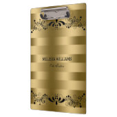 モダン金ゴールド&ヴィンテージブストライプラックフローラレース クリップボード (左)