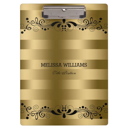モダン金ゴールド&ヴィンテージブストライプラックフローラレース クリップボード (正面)