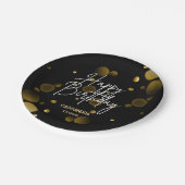 モダン金ゴールド《写真》ぼけ味グラデーション黒ハッピーバースデー ペーパープレート (アングル)