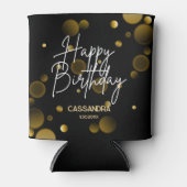 モダン金ゴールド《写真》ぼけ味グラデーション黒ハッピーバースデー 缶クーラー (正面)