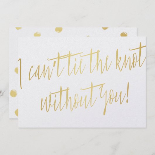 モダン金ゴールド「君がいないと結べない」 招待状 (正面/裏面)