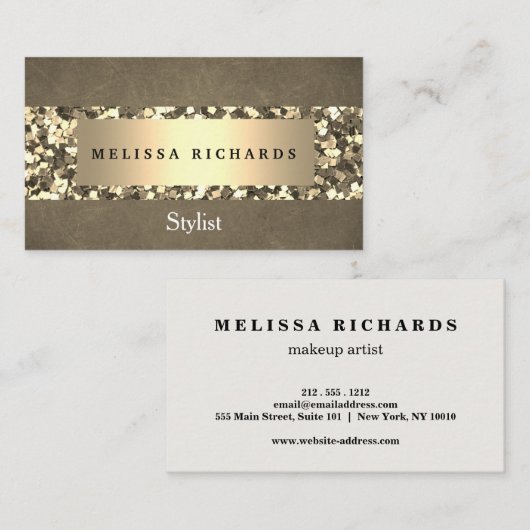 モダン金ゴールド&続編メイクアップアーティストスタイリッシュ 名刺 (正面/裏面)