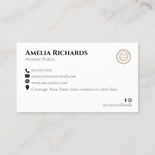 モダン金ゴールド&黒エレガント公証人公共 名刺 (裏面)