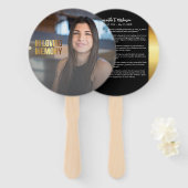 モダン金ゴールド・黒写真はっきりした葬儀プログラム ハンドファン (正面&裏面)