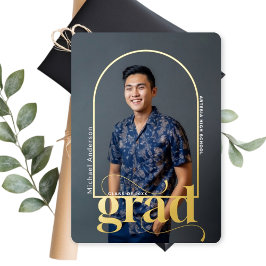 モダン金ゴールドArch写真研究者発表 箔招待状