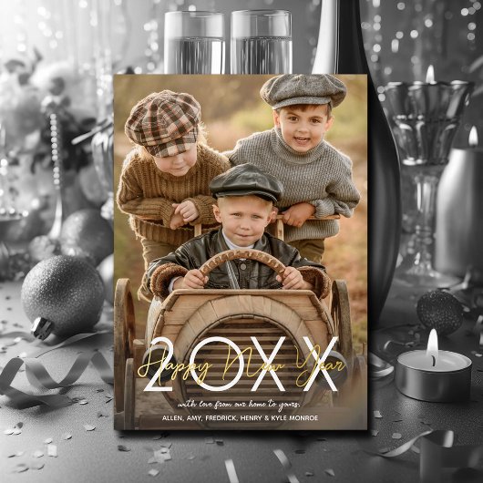 モダン金ゴールドHappy New Year写真 箔シーズンカード