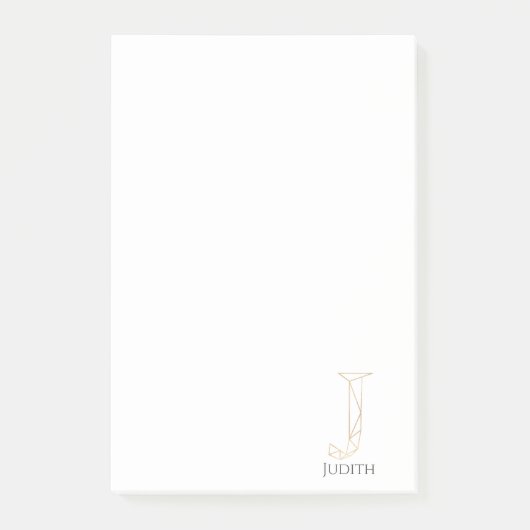 モダン金ゴールドJモノグラムパーソナライズされた ポストイット (正面)