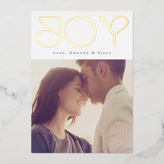 モダン金ゴールドJOYクリスマスフォト 箔シーズンカード (正面)