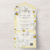 モダン金ゴールドQRコードの国淡い色のデイジー オールインワン招待状 (内側)