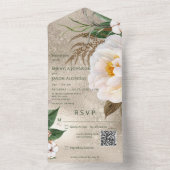 モダン金ゴールドQRコード上の白い牡丹フローラ オールインワン招待状 (内側)