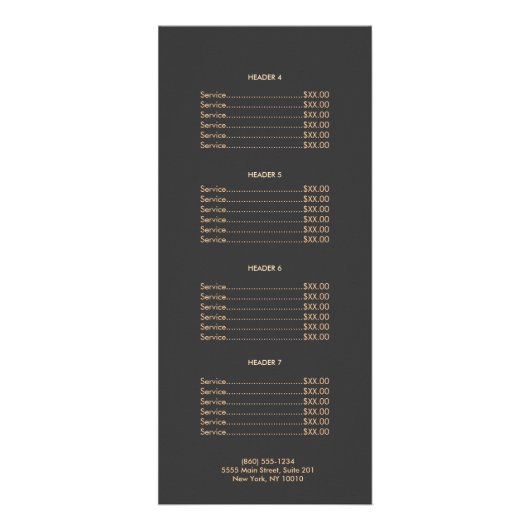 モダン金ゴールドZen Glowサロン価格表メニュー ラックカード (裏面)