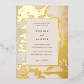 モダン金抽象芸術ウォーター結婚カラー 箔招待状 (正面)